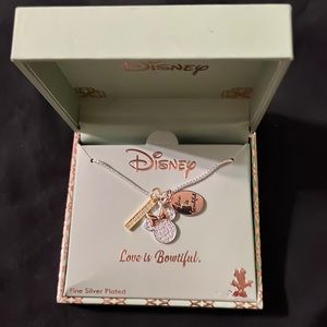 Disney Minnie Mouse Love Is Bowtiful Fine Silver Plated Charm Necklace - New!!